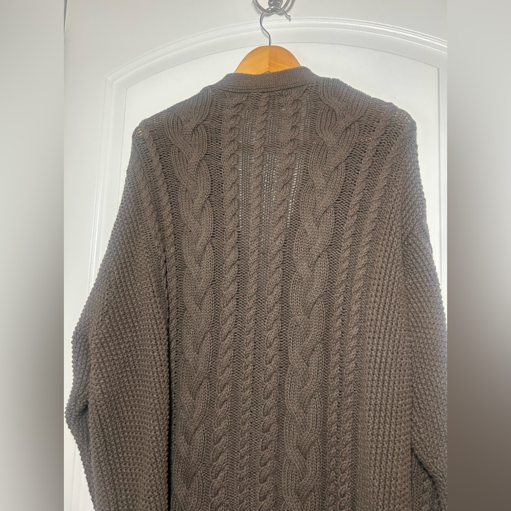 Quince Organic Cotton Oversized Cable Knit Cardigan Brown Size M 90s chic cozy - Picture 13 of 15